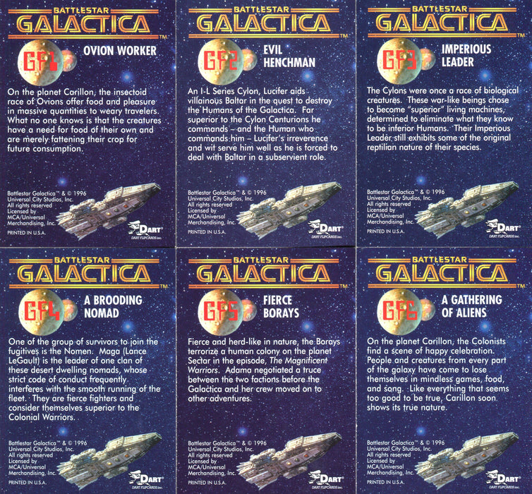 1996 Battlestar Galactica Deluxe Gold Foil Chase Card Set GF1 thru GF6 Dart - TvMovieCards.com