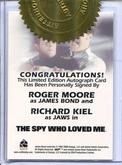 James Bond 50th Anniversary 2 Roger Moore & Richard Kiel Dual Autograph Card - TvMovieCards.com