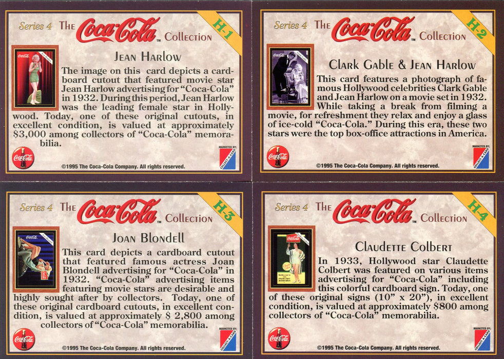 Coca Cola Series 4 Hollywood Celebrities Silver Foil Chase Card Set H1 - H4 - TvMovieCards.com