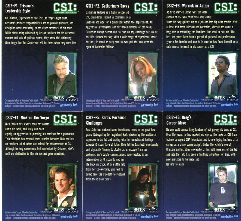 CSI Crime Scene Investigation Season 1 DNA Fingerprint Chase Card Set DNA1-6 - TvMovieCards.com