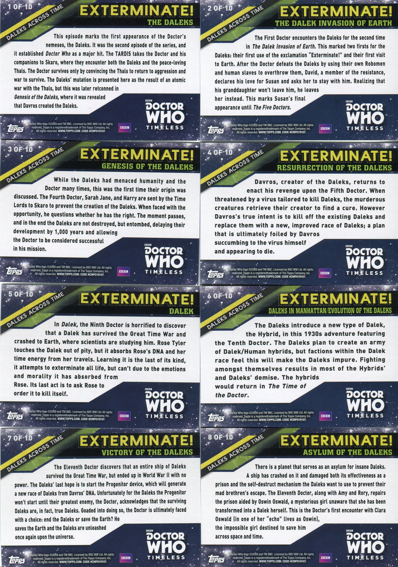 Doctor Who 2016 Timeless Daleks Across Time Chase Card Set 10 Cards Topps - TvMovieCards.com
