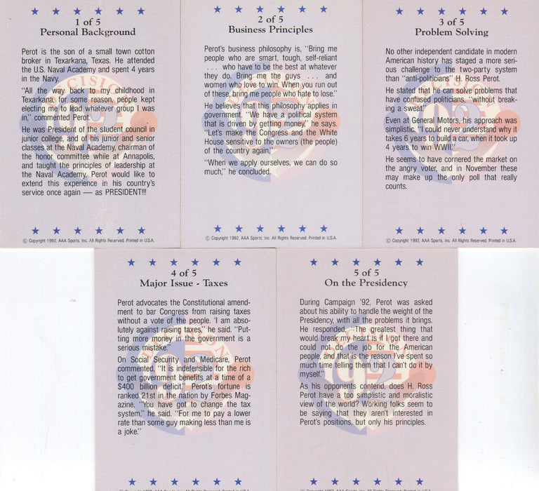 Decision '92 Ross Perot Chase Card Set 5 Cards AAA Sports 1992 - TvMovieCards.com