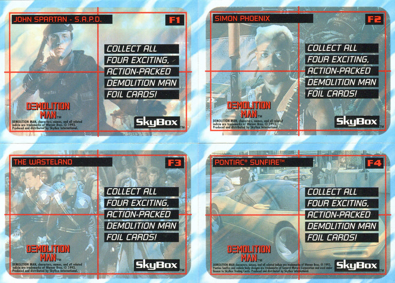 Demolition Man Movie Foil Chase Card Set 4 Cards F1 thru F4 Skybox 1993 - TvMovieCards.com