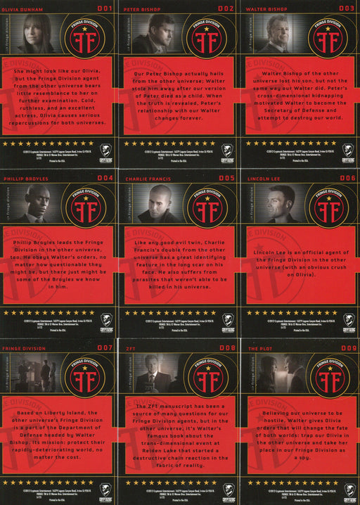 Fringe Seasons 1 & 2 Universe "B" Foil Chase Card Set D01 - D09 Cryptozoic 2012 - TvMovieCards.com