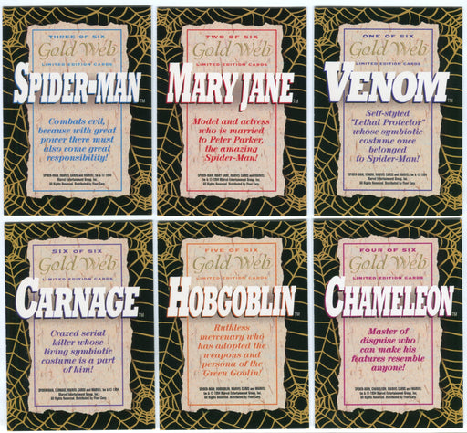 1994 Amazing Spider-man Gold Web Foil Chase Card Set 6/6 Cards - TvMovieCards.com