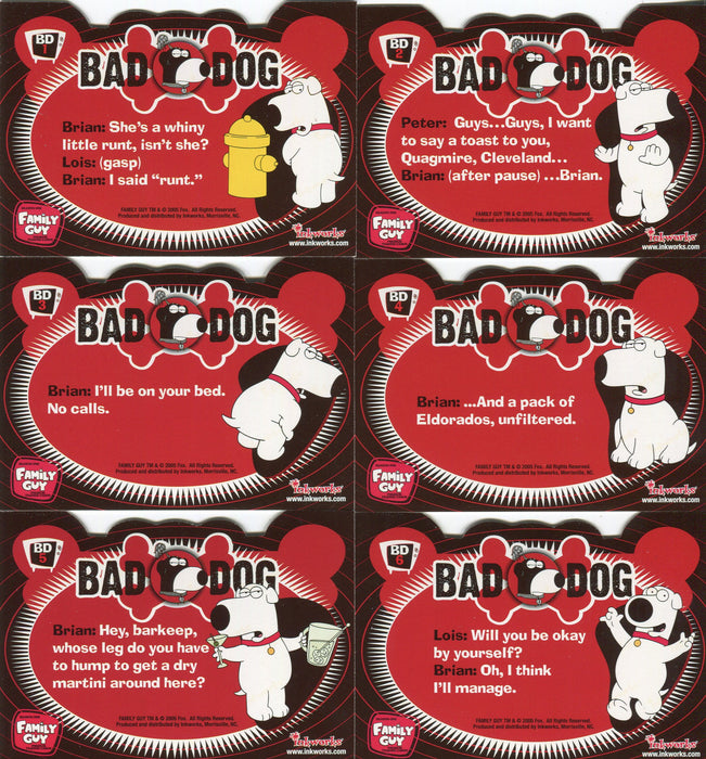 Family Guy Season 1 Bad Dog Foil Die-Cut Chase Card Set BD1 - BD6 Inkworks 2005 - TvMovieCards.com