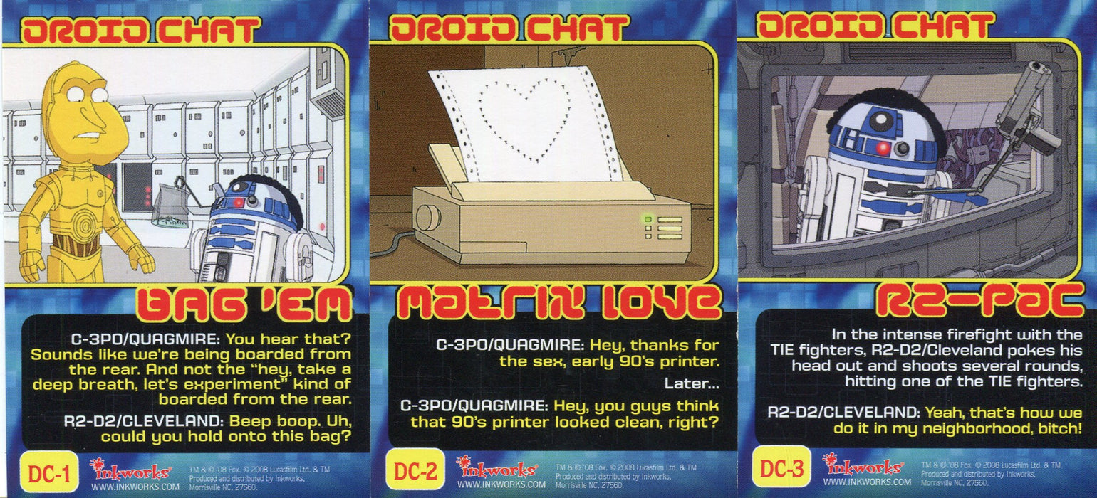 Family Guy Presents Episode IV A New Hope Droid Chats Chase Card Set DC-1-DC-3 - TvMovieCards.com