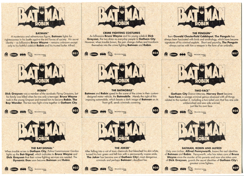 2008 Batman Archives DC Retro Gum Chase Card Set BG1-BG9 Rittenhouse - TvMovieCards.com
