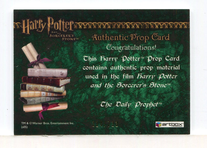 Harry Potter and the Sorcerer's Stone The Daily Prophet Prop Card HP #314/733 - TvMovieCards.com