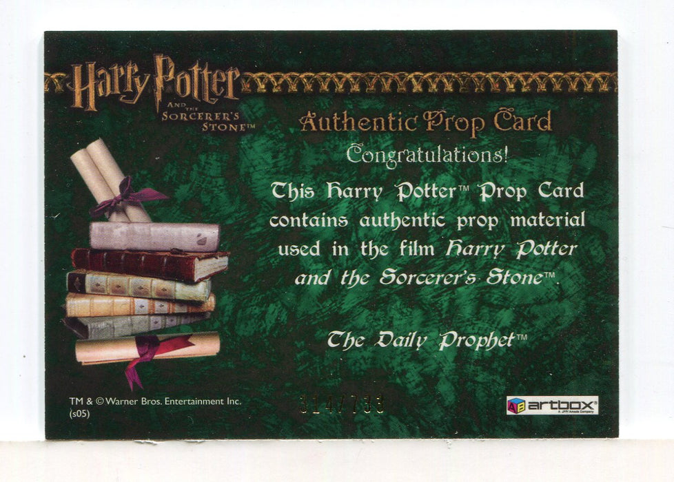 Harry Potter and the Sorcerer's Stone The Daily Prophet Prop Card HP #314/733 - TvMovieCards.com