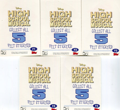 High School Musical Felt Sticker Card Set F1 thru F5 Topps 2007 - TvMovieCards.com