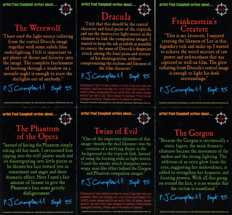 Hammer Horror Series 1 Crip-tych Chase Card Set A1 - A6 Cornerstone 1995 - TvMovieCards.com