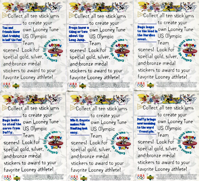 Looney Tunes Olympicards Gold Medal Stick Ums Sticker Card Set (10) - TvMovieCards.com