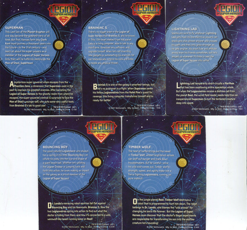 McDonalds Legion Super Heroes Trading Card Set 5 Cards - TvMovieCards.com