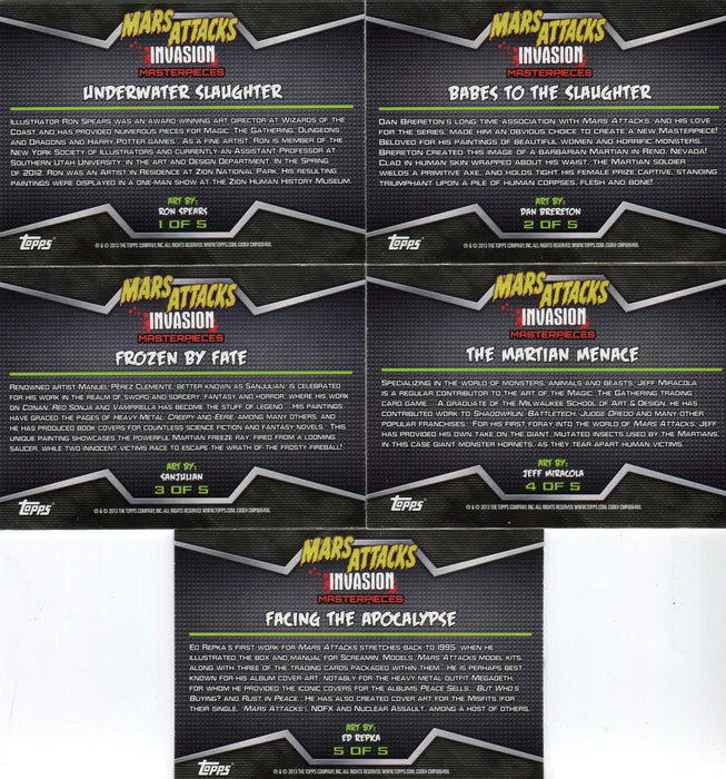 Mars Attacks Invasion Masterpieces Chase Card Set 5 Cards Topps 2013 - TvMovieCards.com