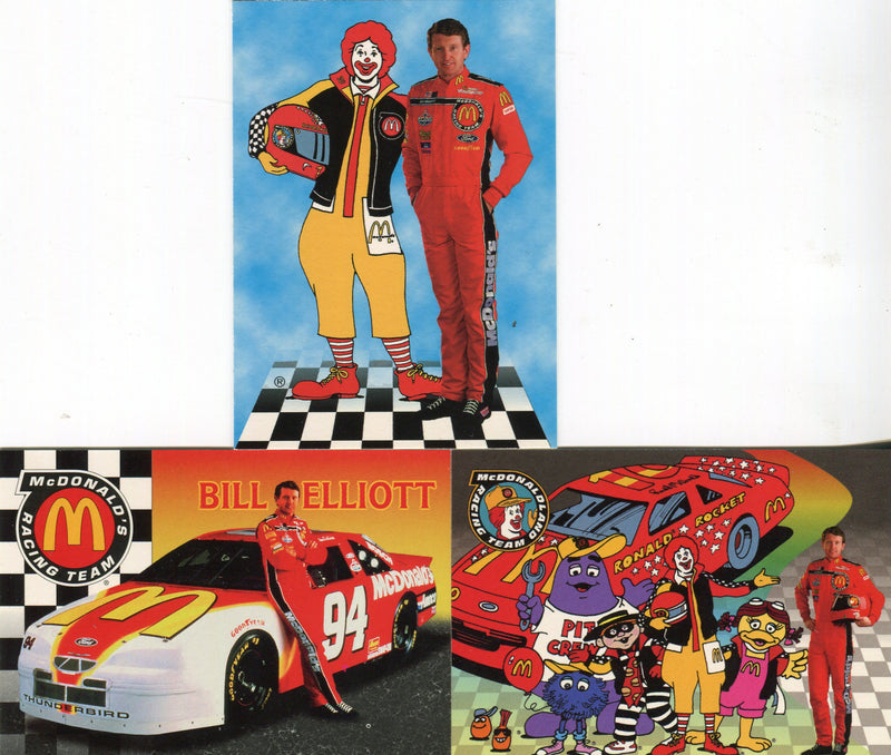 1996 McDonaldland 500 Bill Elliott Racing Tips Chase Card Set MBE-1 - MBE-3 - TvMovieCards.com