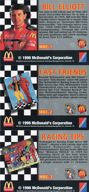 1996 McDonaldland 500 Bill Elliott Racing Tips Chase Card Set MBE-1 - MBE-3 - TvMovieCards.com