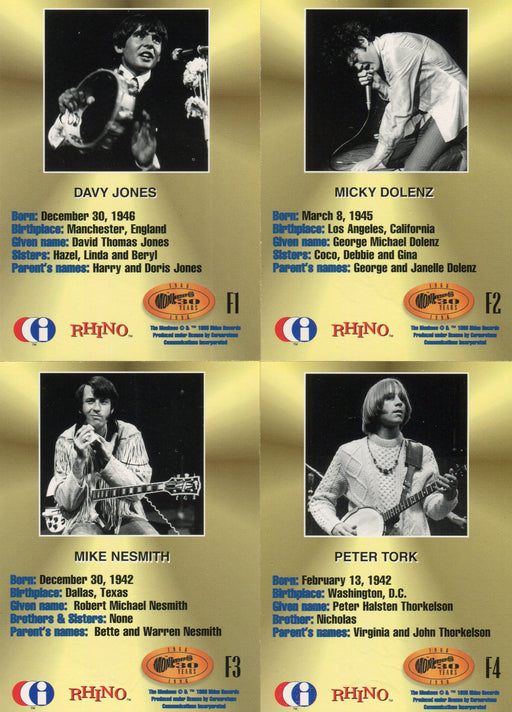 The Monkees Foil Stamped Chase Card Set F1 thru F4 Cornerstone 1995 - TvMovieCards.com