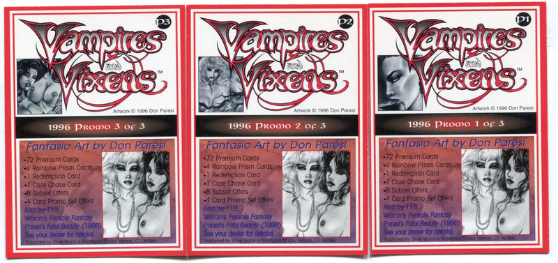 Don Paresi Vampires and Vixens 1996 P1 P2 P3 Promo Card Set of 3 - TvMovieCards.com