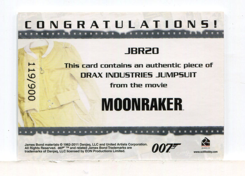 James Bond Mission Logs Jumpsuit Relic Costume Card JBR20 #119/900 - TvMovieCards.com