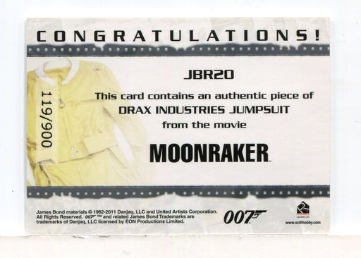 James Bond Mission Logs Jumpsuit Relic Costume Card JBR20 #119/900 - TvMovieCards.com