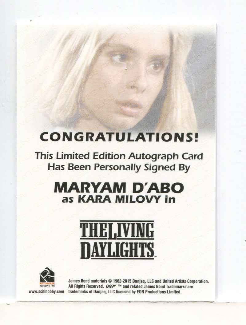 James Bond Archives Spectre Maryam d'Abo as Kara Milovy Autograph Card - TvMovieCards.com