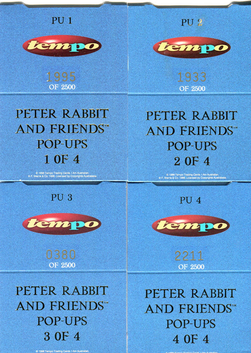 Peter Rabbit and Friends Pop Ups Chase Card Set PU 1 thru PU 4 Tempo 1996 - TvMovieCards.com