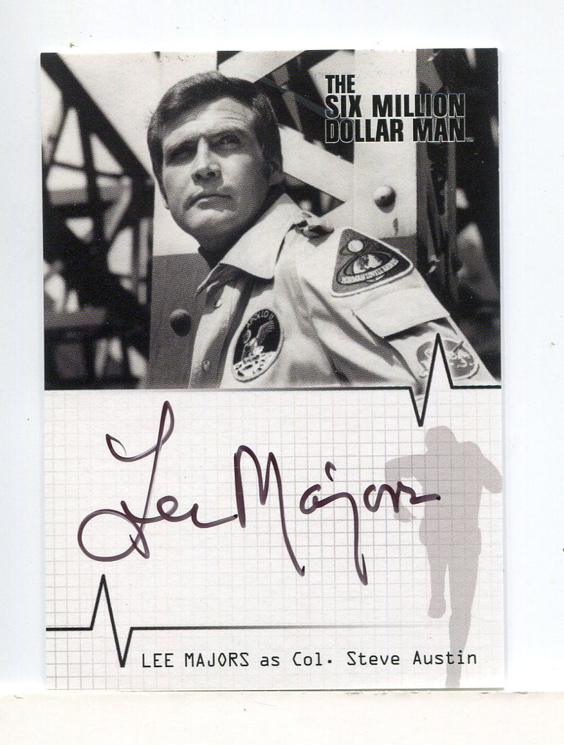 Six Million Dollar Man 1 & 2 Lee Majors as Steve Austin Autograph Card A1 - TvMovieCards.com