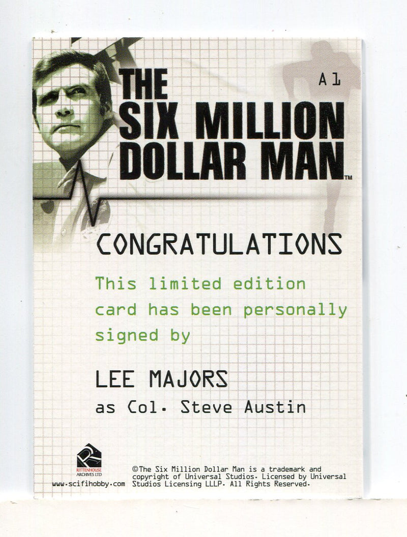 Six Million Dollar Man 1 & 2 Lee Majors as Steve Austin Autograph Card A1 - TvMovieCards.com