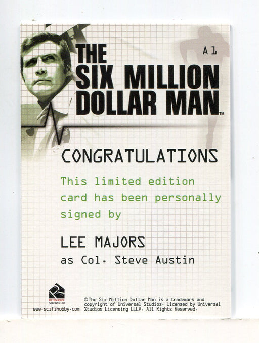 Six Million Dollar Man 1 & 2 Lee Majors as Steve Austin Autograph Card A1 - TvMovieCards.com