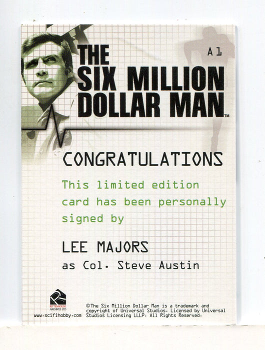Six Million Dollar Man 1 & 2 Lee Majors as Steve Austin Autograph Card A1 - TvMovieCards.com