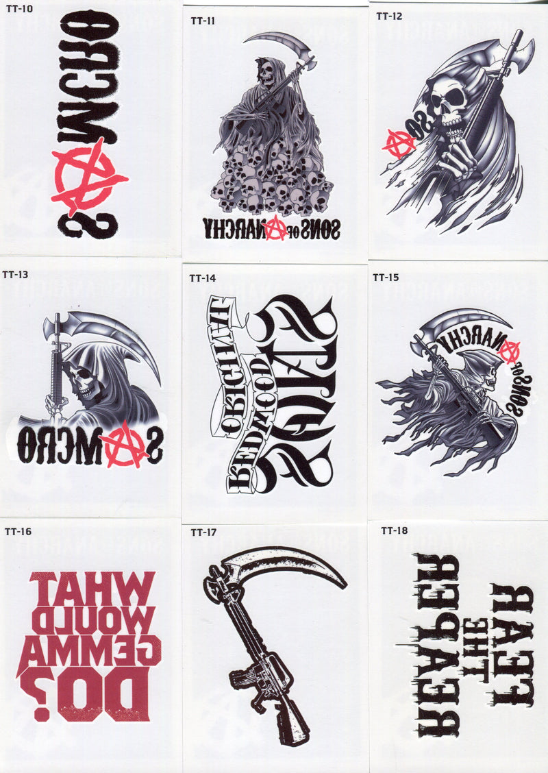 2015 Sons of Anarchy Seasons 4 & 5 Temporary Tattoos Chase Card Set TT10-18 - TvMovieCards.com