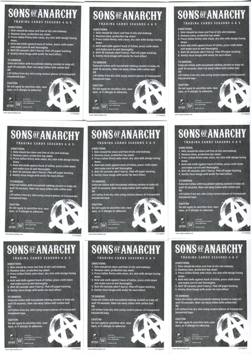 2015 Sons of Anarchy Seasons 4 & 5 Temporary Tattoos Chase Card Set TT10-18 - TvMovieCards.com