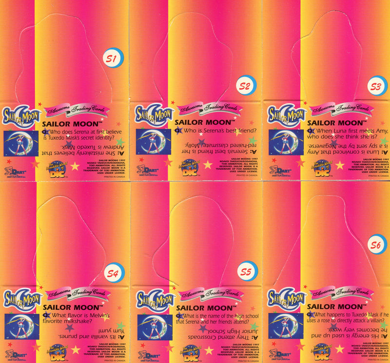 Sailor Moon 1 Stand-Up Mail-In Chase Card Set 6 Cards S1 thru S6 Dart Flipcards - TvMovieCards.com