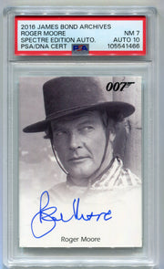 James Bond Archives Spectre Roger Moore as James Bond Autograph Card PSA 7 - TvMovieCards.com
