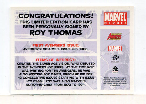 Avengers Complete 1963 to Present Roy Thomas Autograph Card - TvMovieCards.com