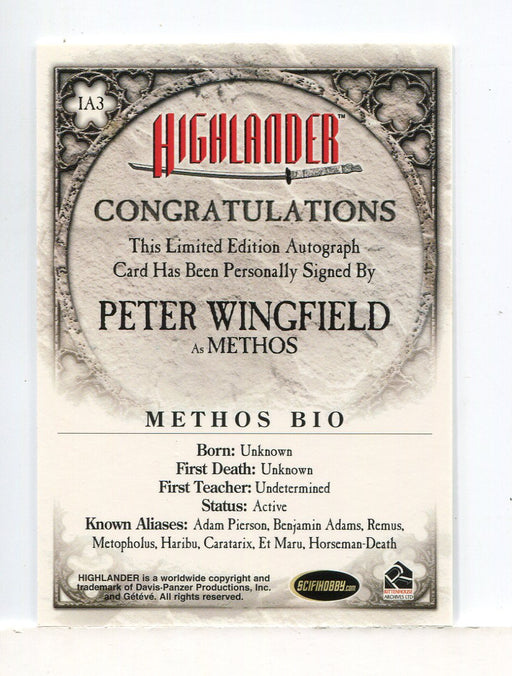 Highlander Peter Wingfield as Methos Expansion Autograph Card IA3 - TvMovieCards.com