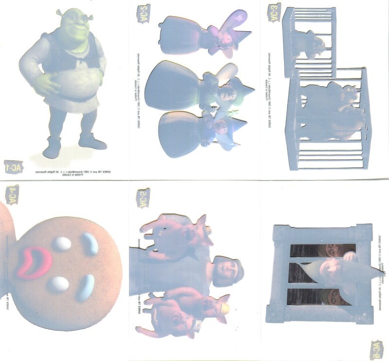 Shrek 1 Movie Animation Cel Chase Card Set AC-1 thru AC-6 Dart Flipcards 2001 - TvMovieCards.com