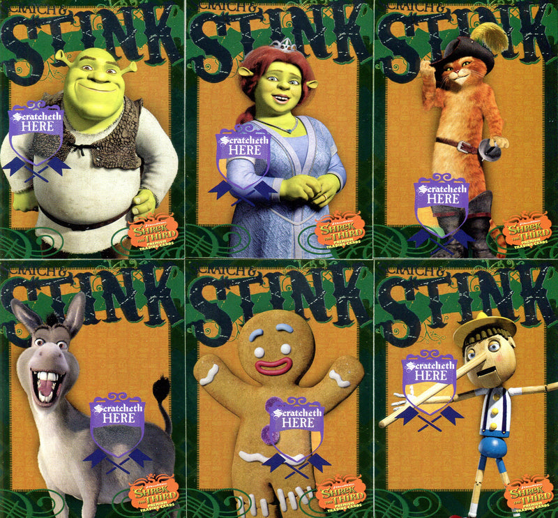 2007 Shrek The Third Scratch & Stink Chase Card Set SH-1 thru SH-6 Inkworks - TvMovieCards.com