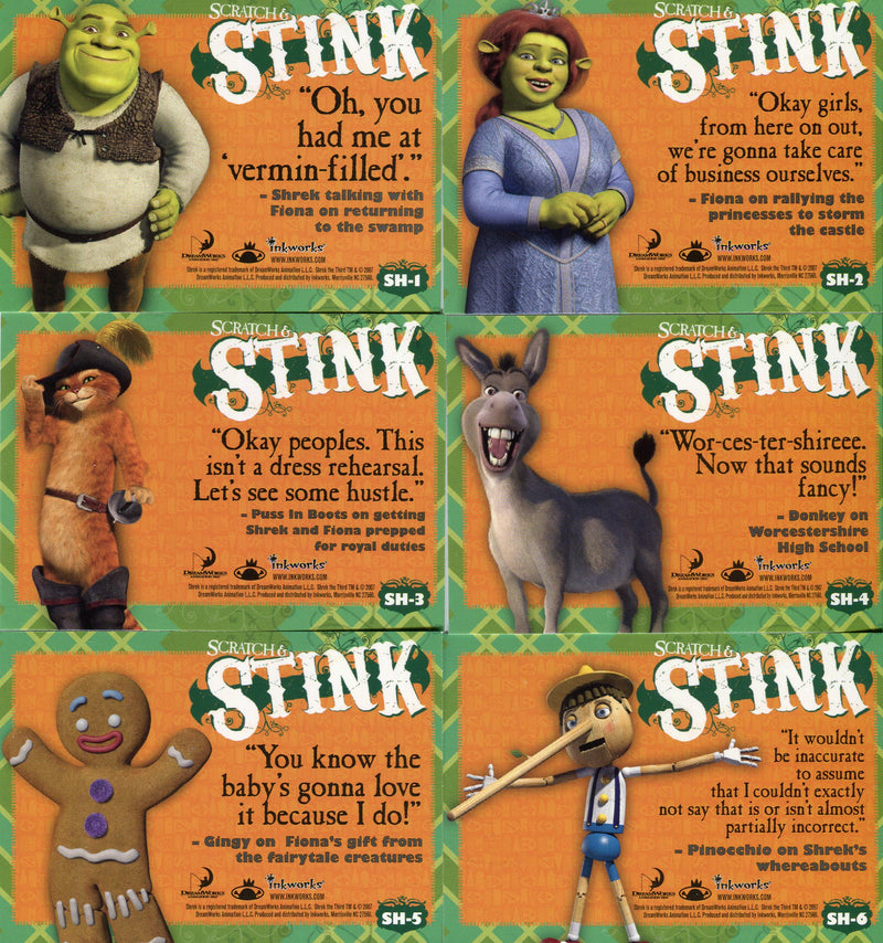 2007 Shrek The Third Scratch & Stink Chase Card Set SH-1 thru SH-6 Inkworks - TvMovieCards.com