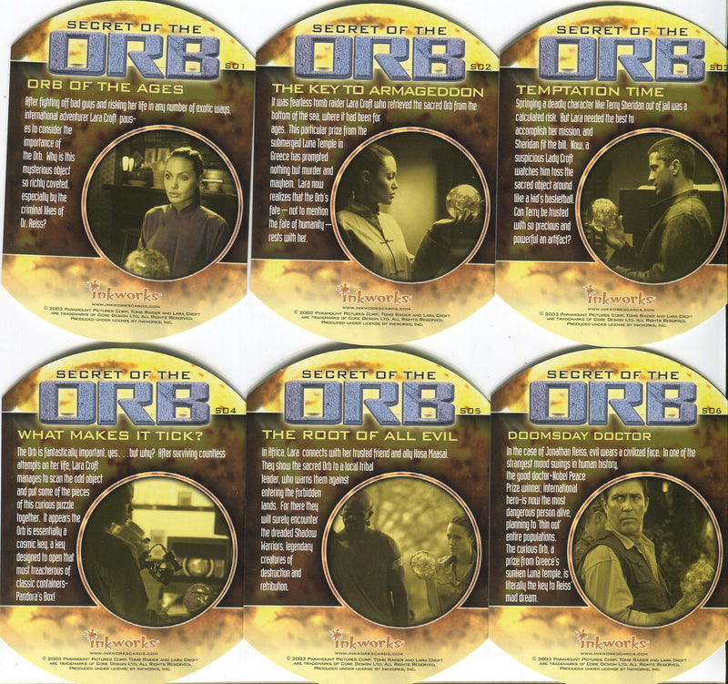 2003 Tomb Raider Cradle of Life Secret of the Orb Die-Cut Foil Chase Card Set (6 - TvMovieCards.com