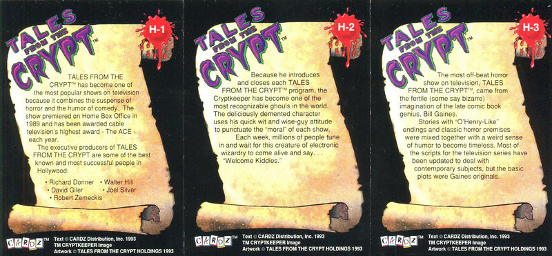 1993 Tales from the Crypt Hologram Chase Card Set H1 - H3 Cardz - TvMovieCards.com