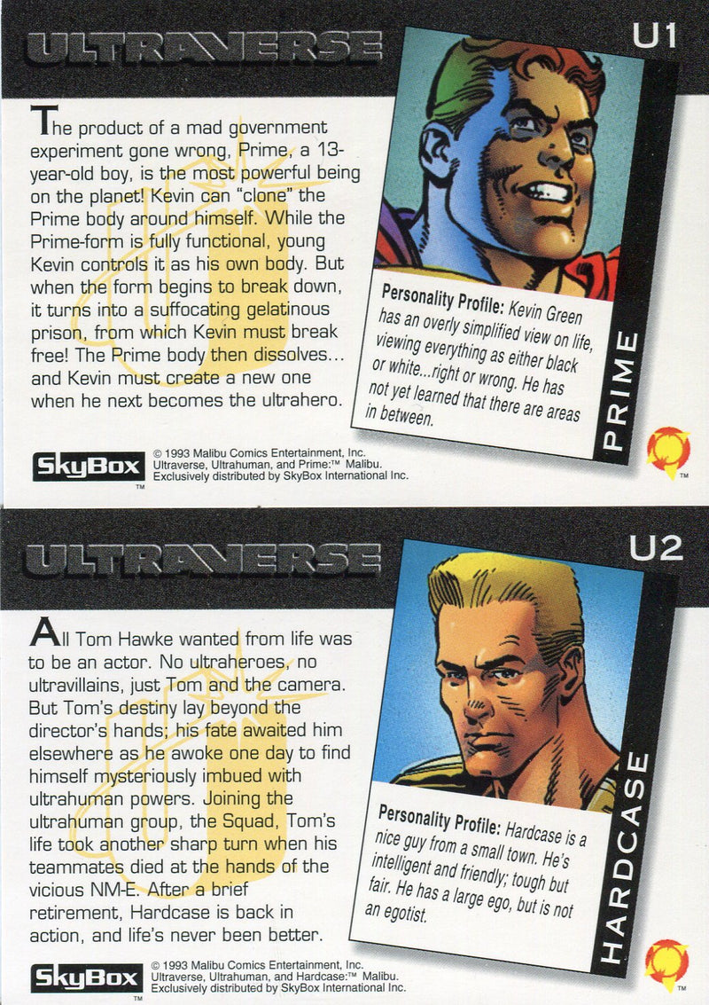 1993 Ultraverse Series 1 Ultraverse Ultra Tech Chase Card Set U1 - U2 Skybox - TvMovieCards.com