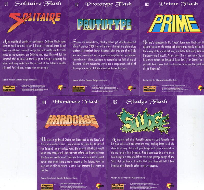 1994 Ultraverse Master Series UltraFlash Etched Foil Chase Card Set U1 - U5 Skyb - TvMovieCards.com