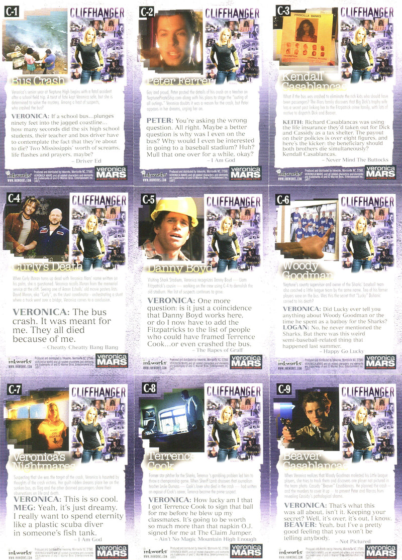 Veronica Mars Series 2 Cliffhanger Foil Puzzle Chase Card Set C1 - C9 Inkworks - TvMovieCards.com