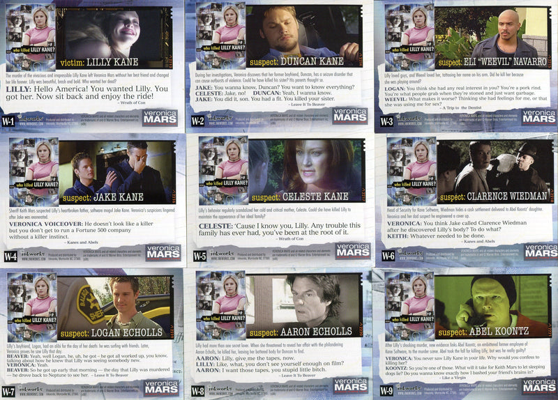 Veronica Mars Series 1 Who Killed Lilly Kane Foil Puzzle Chase Card Set W1 - W9 - TvMovieCards.com