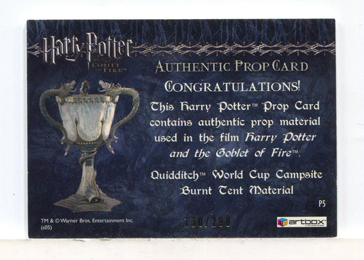 Harry Potter Goblet Fire Burnt Tent Prop Card HP P5 #130/290 - TvMovieCards.com