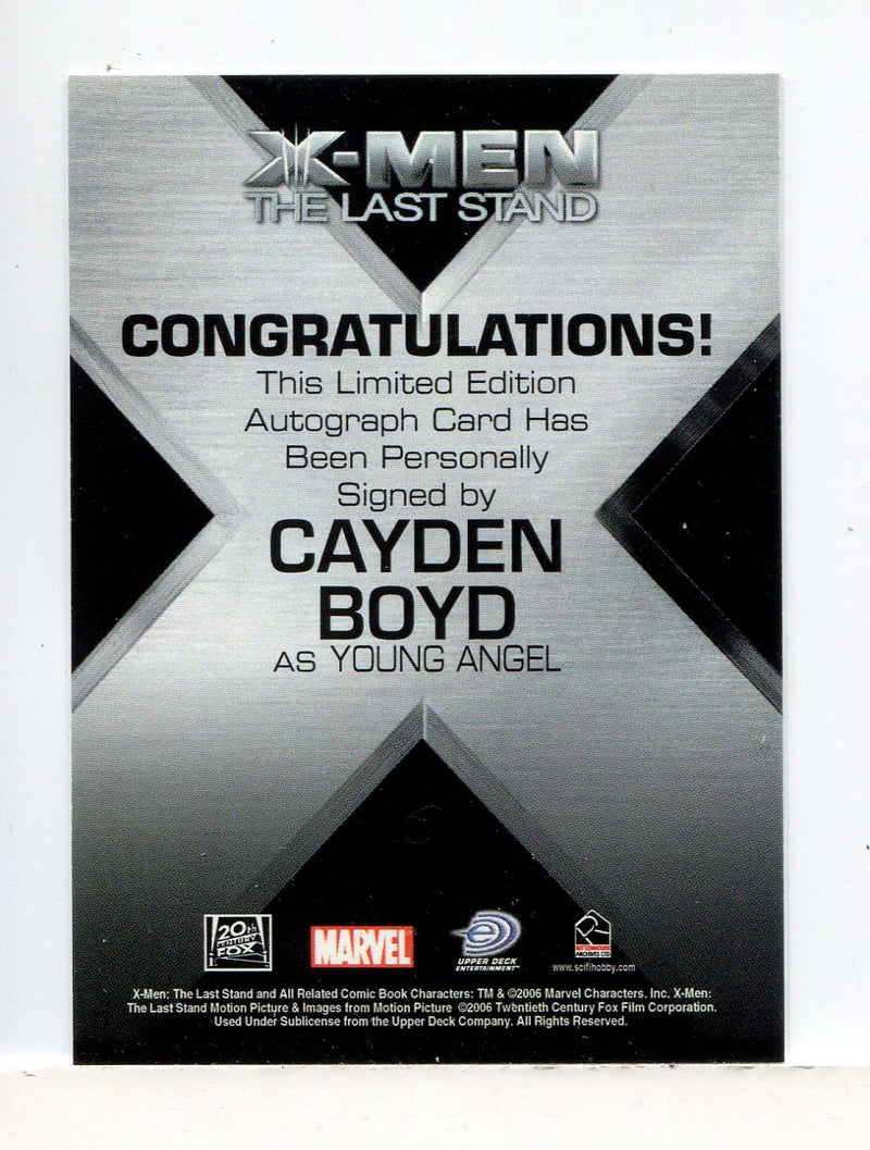 X-Men The Last Stand Autograph Card Cayden Boyd as Young Angel - TvMovieCards.com