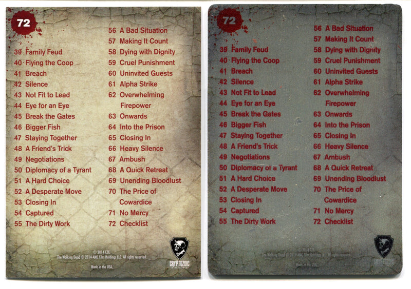 Walking Dead Season 3 Part 2 Red Metal Variant 1/1 Card #72 Checklist - TvMovieCards.com