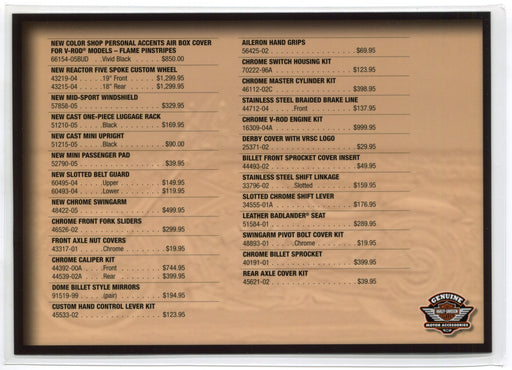 2005 V-Rod VRSCB Harley Davidson Motorcycles Accessories Spec Sheet Dealer Card - TvMovieCards.com